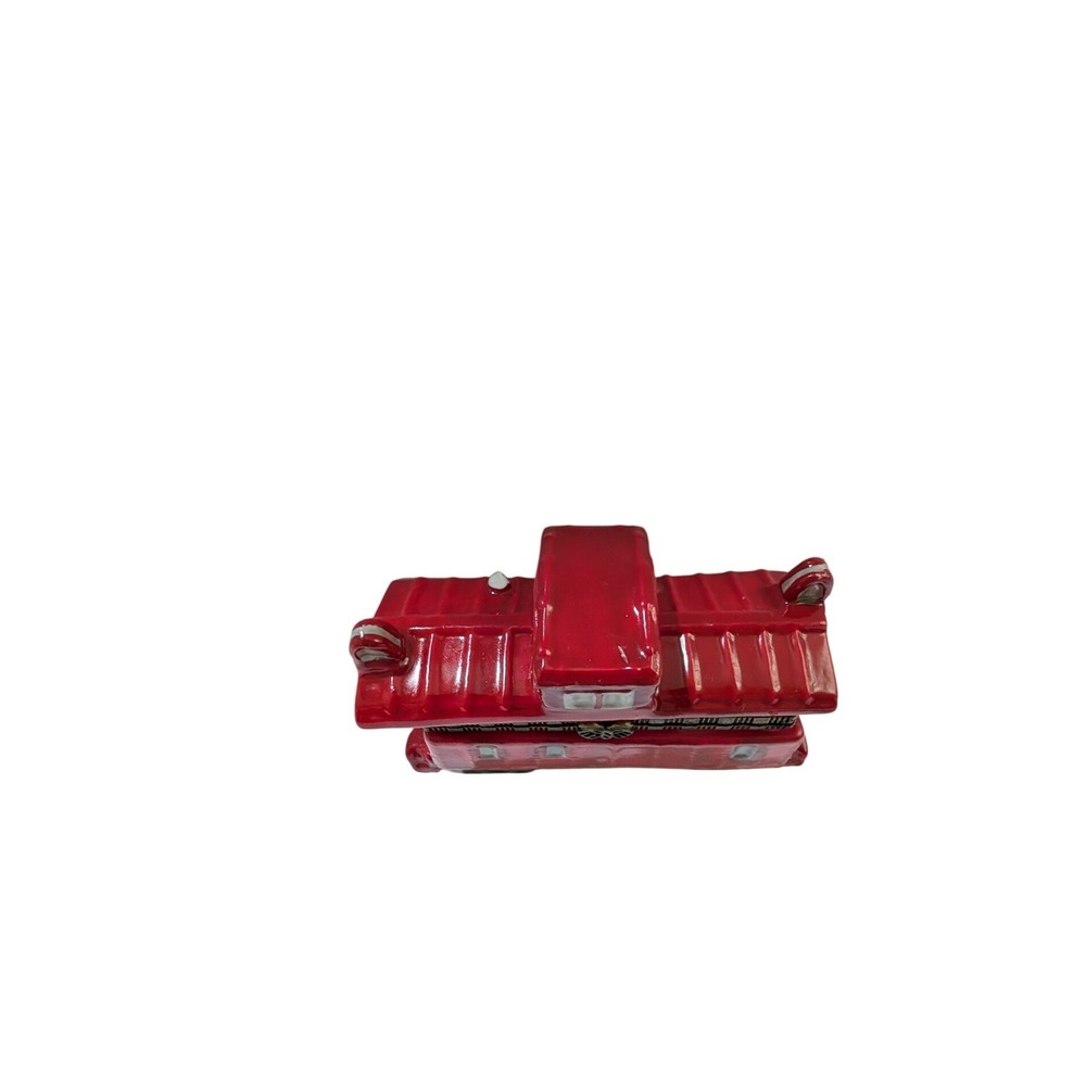 Red Train Caboose Ceramic Hinged Trinket Box Miniature Railroad Collectible